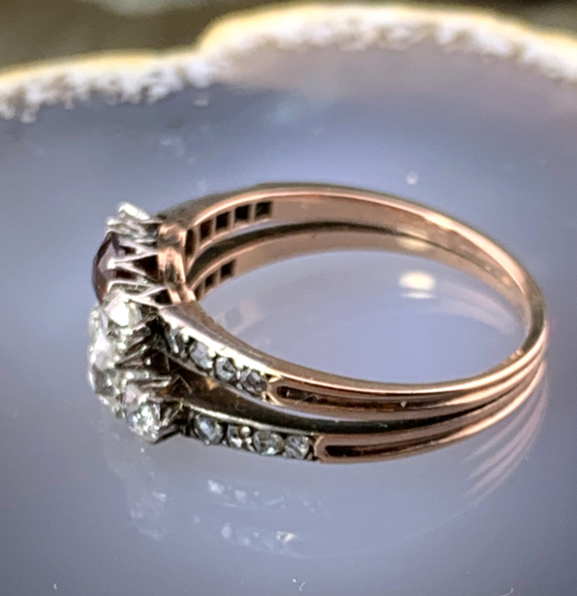 SOLD Antique French 18K, Platinum, Diamond & Spinel Ring