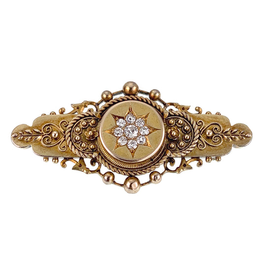 SOLD Antique Edwardian 15K & Diamond Brooch/Bar Pin
