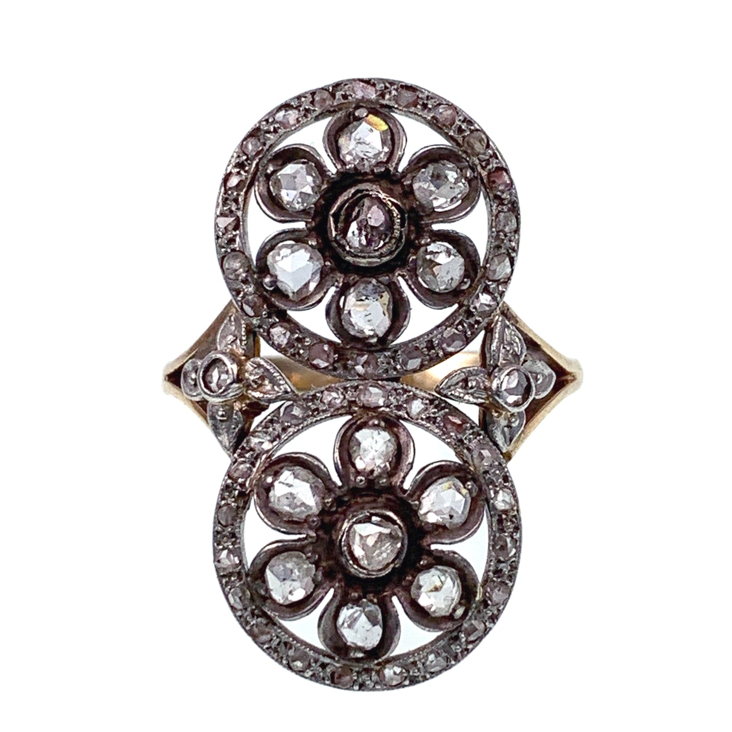 SOLD Antique Victorian 18K, Platinum & Diamond Double Flower Ring