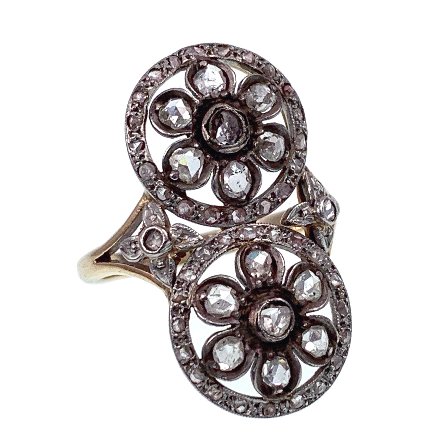 SOLD Antique Victorian 18K, Platinum & Diamond Double Flower Ring