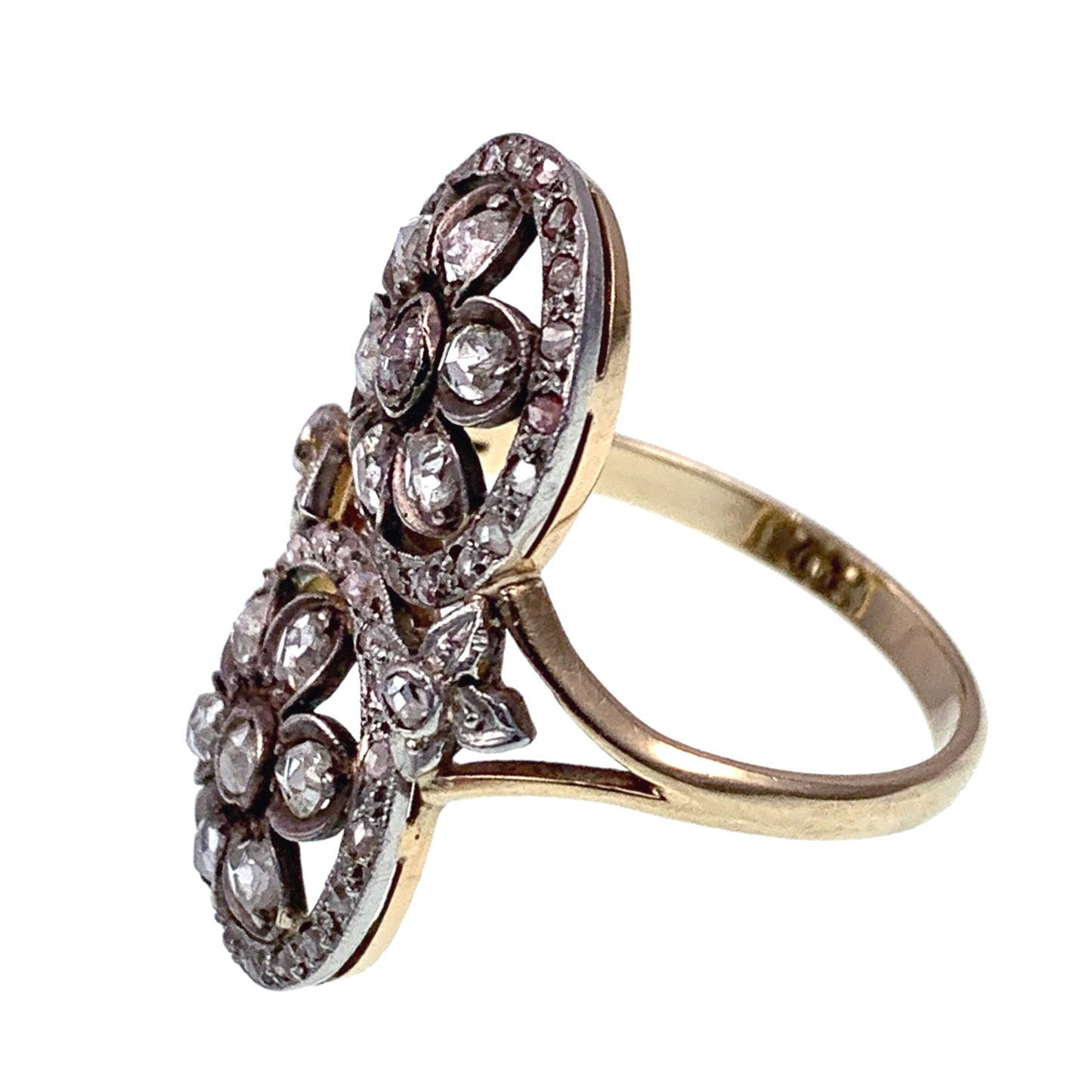 SOLD Antique Victorian 18K, Platinum & Diamond Double Flower Ring