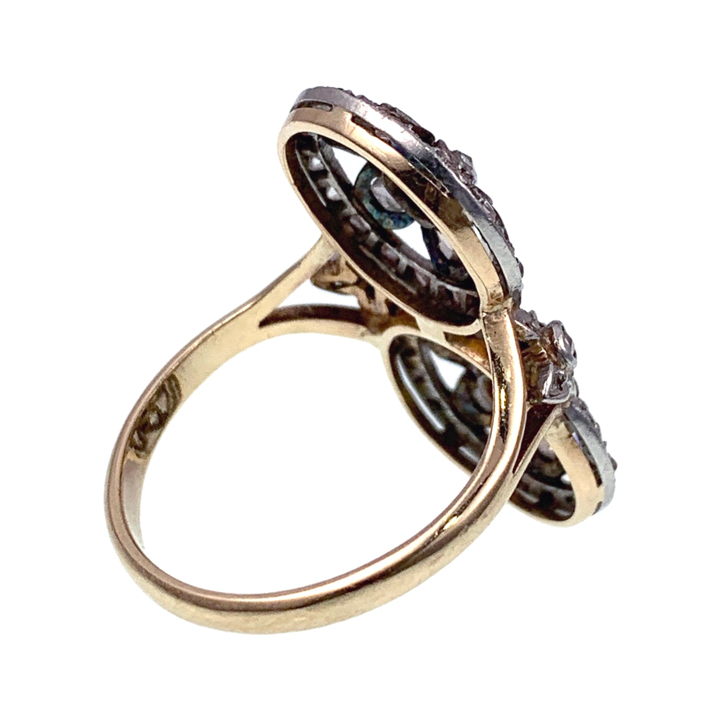 SOLD Antique Victorian 18K, Platinum & Diamond Double Flower Ring
