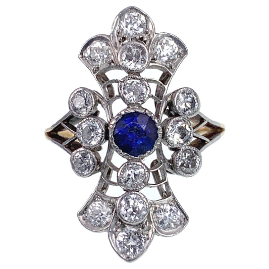 SOLD Antique Belle Epoque 18K, Platinum, Diamond & Sapphire Ring