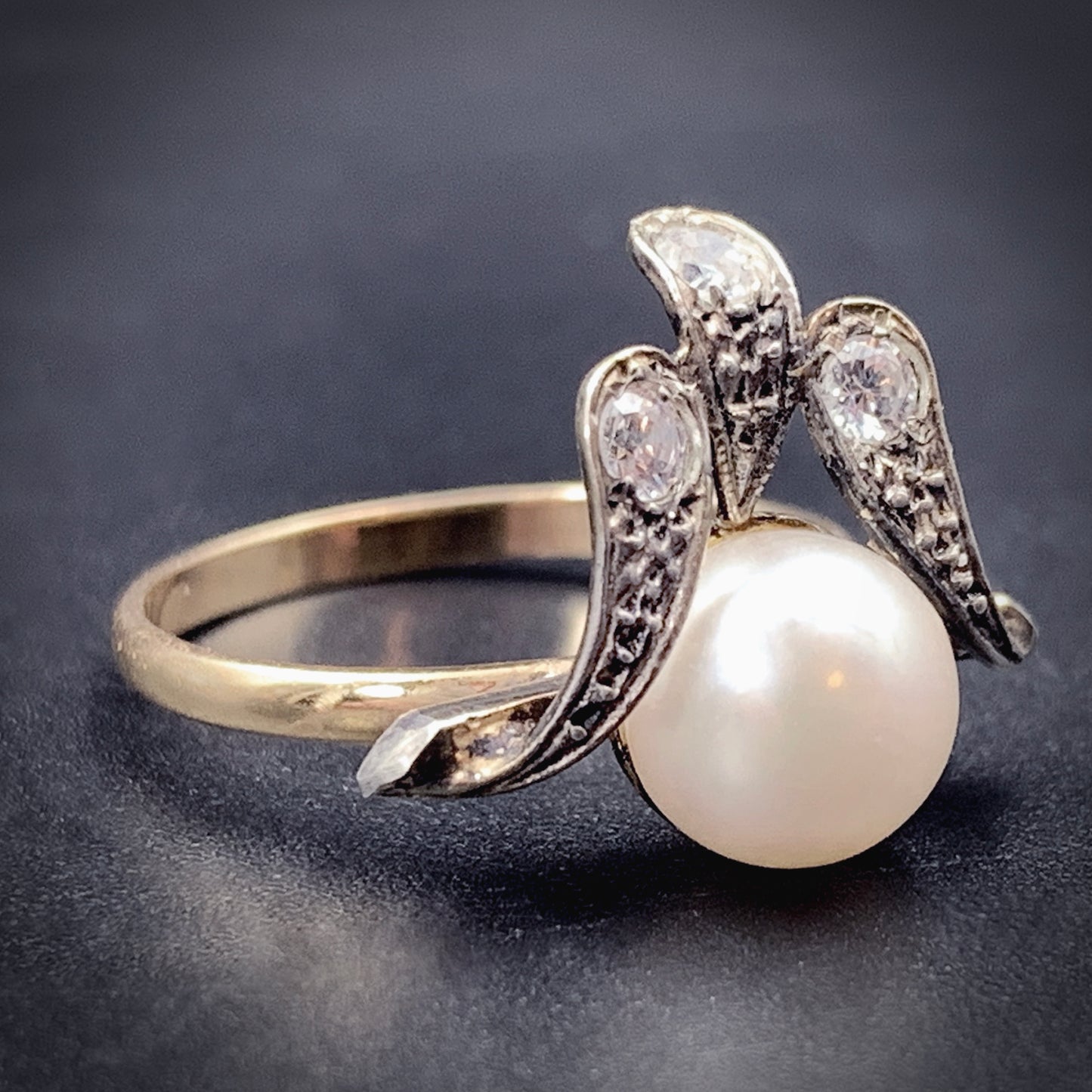 Art Deco 14K, Diamond & Pearl Conversion Ring