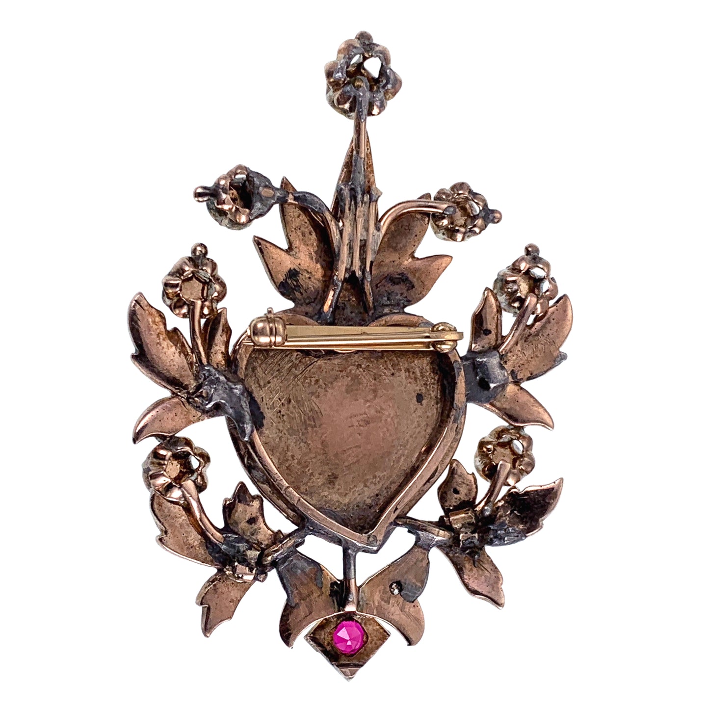 Antique 9K, Diamond & Ruby Brooch