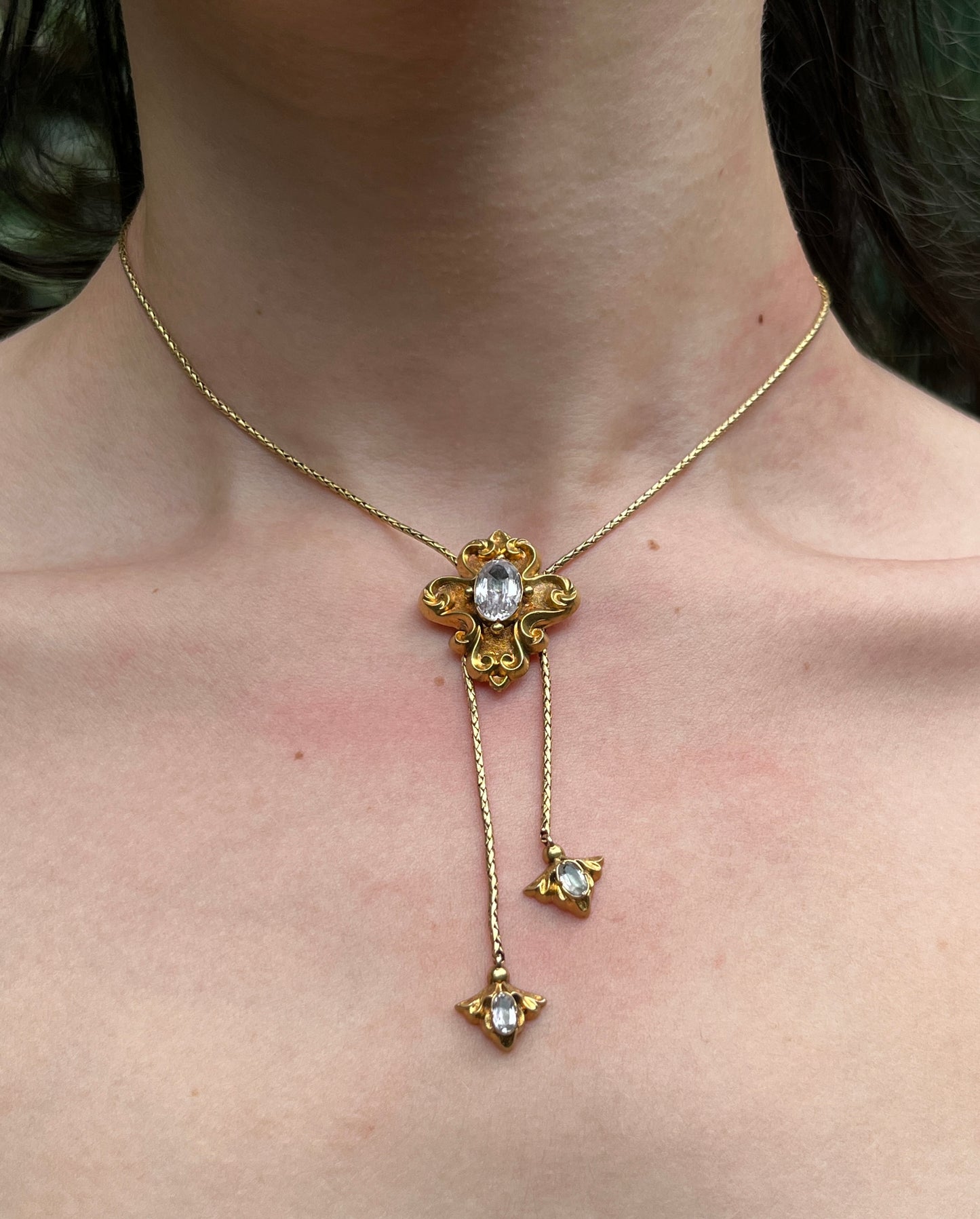 SOLD Antique 18K, Topaz & Spinel Slide Necklace