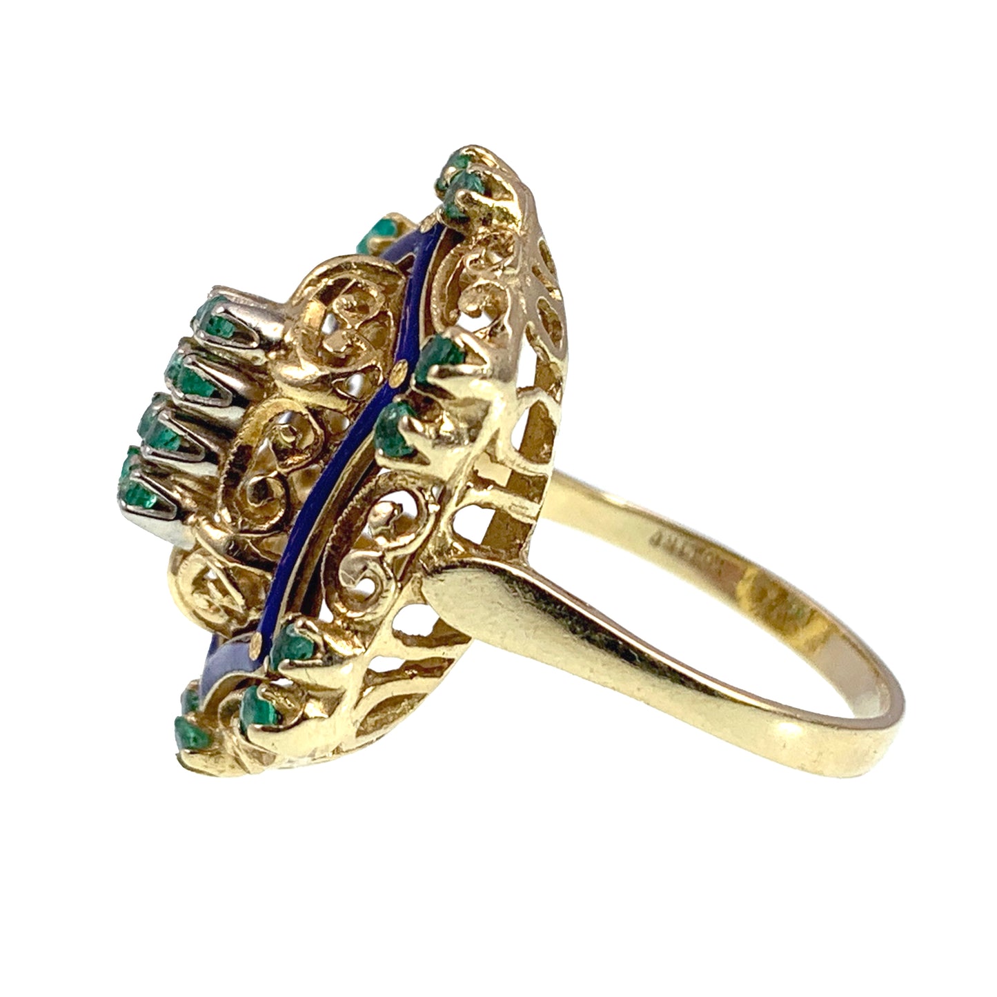 Vintage Italian 18K, Emerald & Enamel Toliro Ring