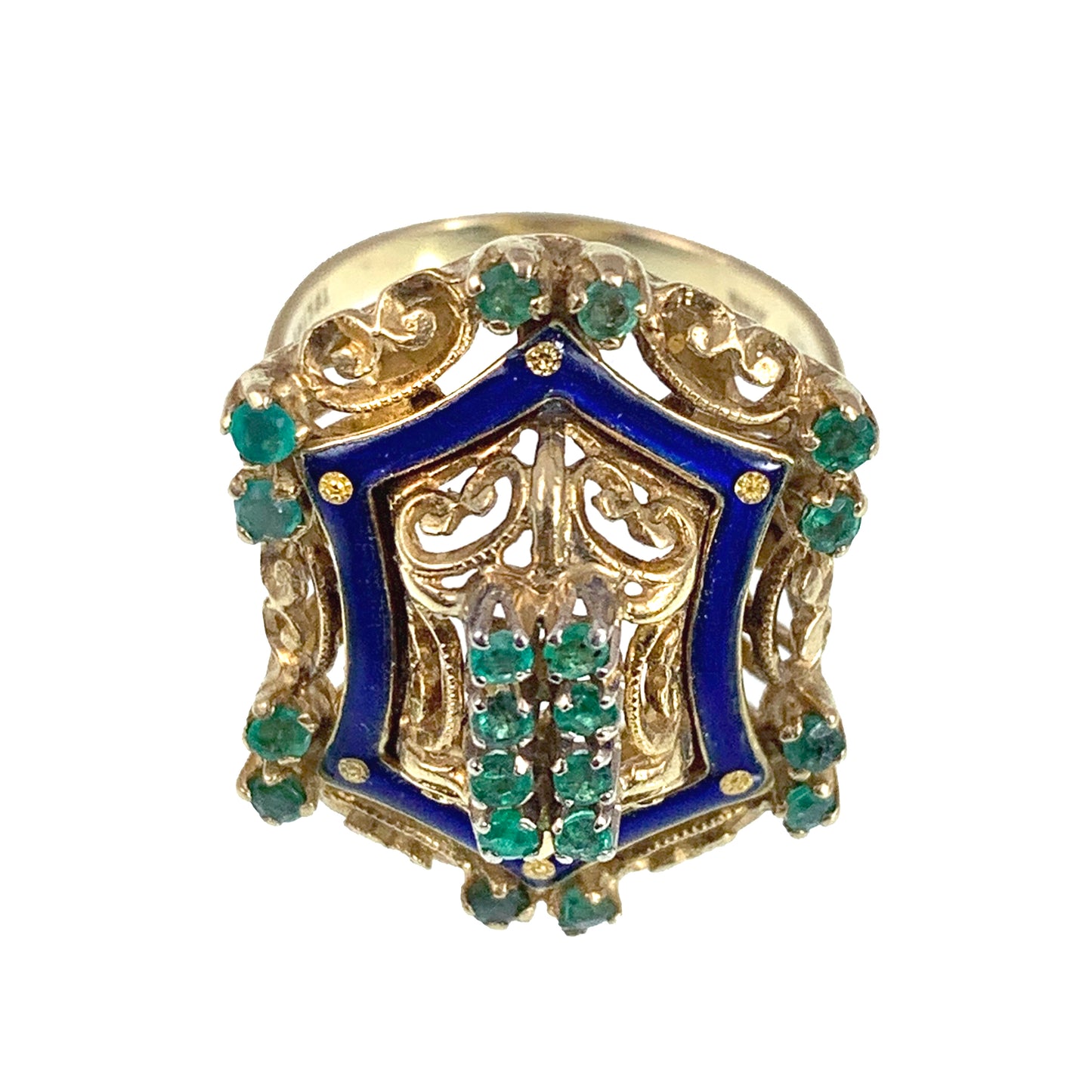 Vintage Italian 18K, Emerald & Enamel Toliro Ring