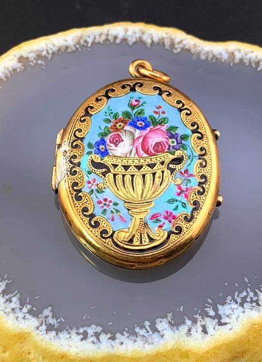 SOLD Antique 14K & Hand Painted Enamel Locket/Pendant