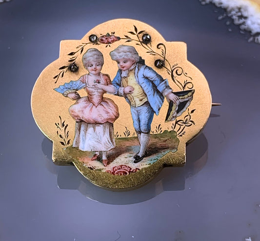 SOLD Antique 14K, Diamond & Enamel Brooch