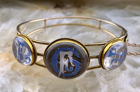 Antique 14K, 9K, Quartz Crystal & Hairwork Conversion Bracelet
