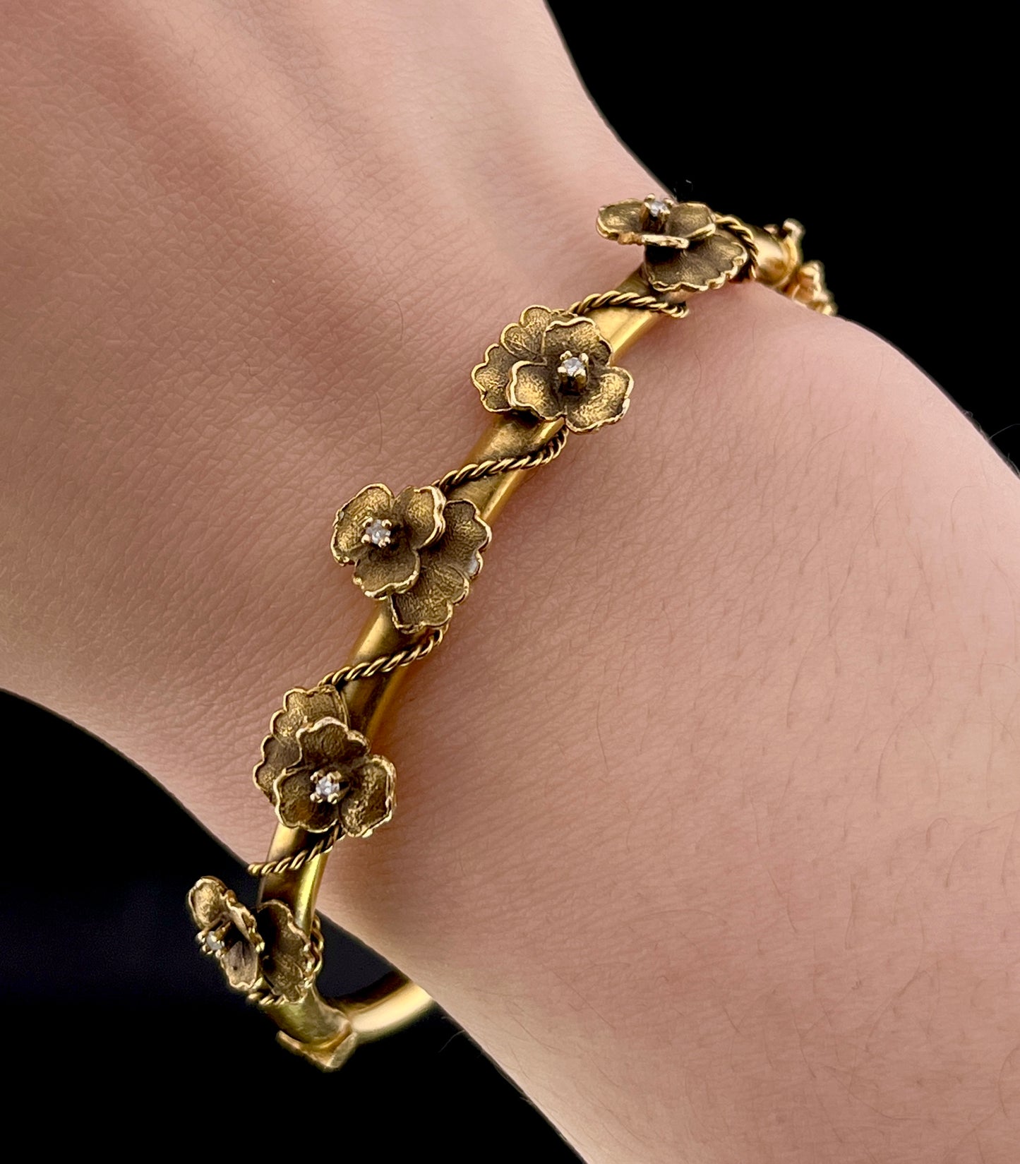 Antique 14K & Diamond Pansy Bracelet