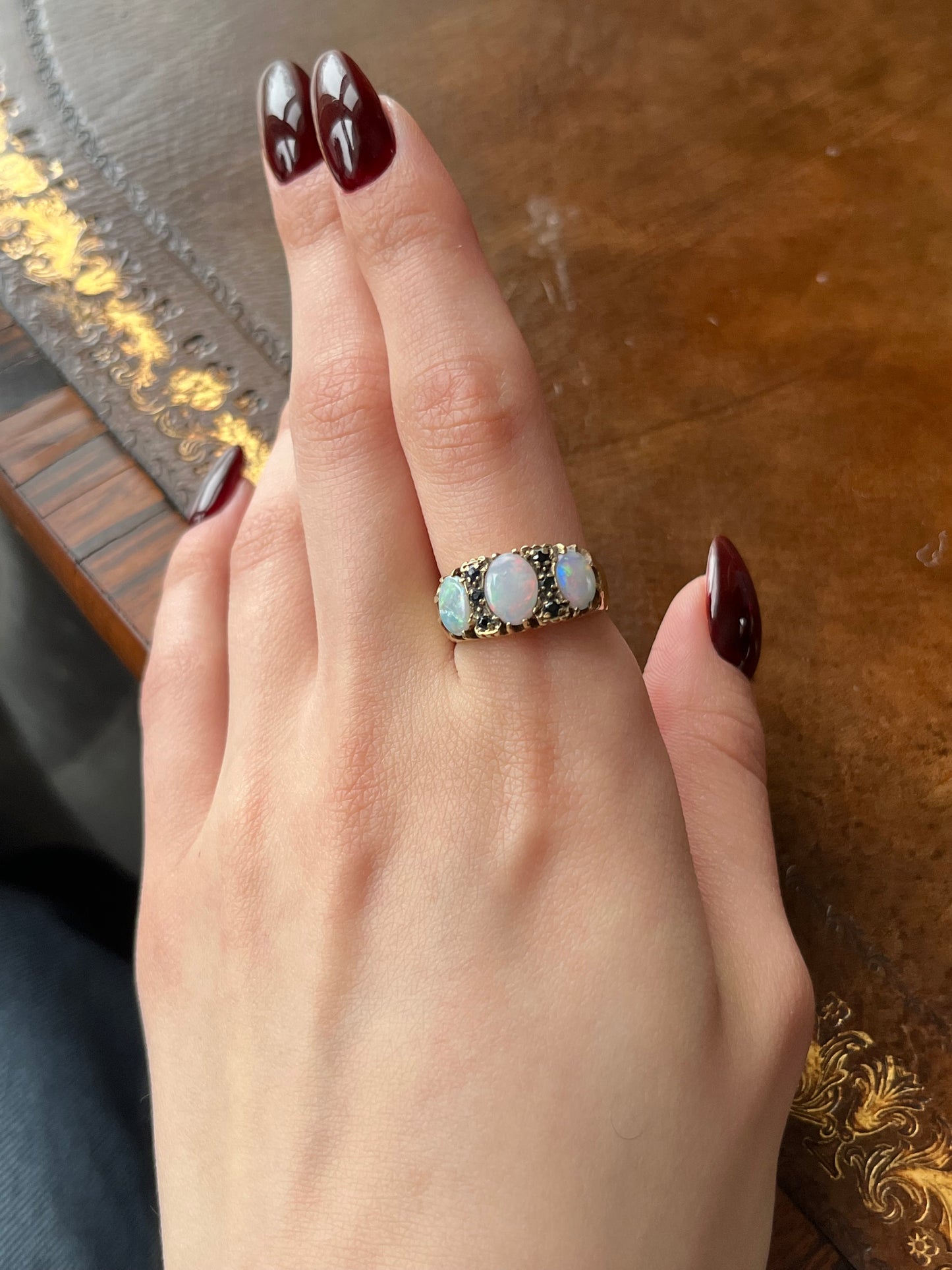 Vintage Estate 9K, Opal & Sapphire Ring
