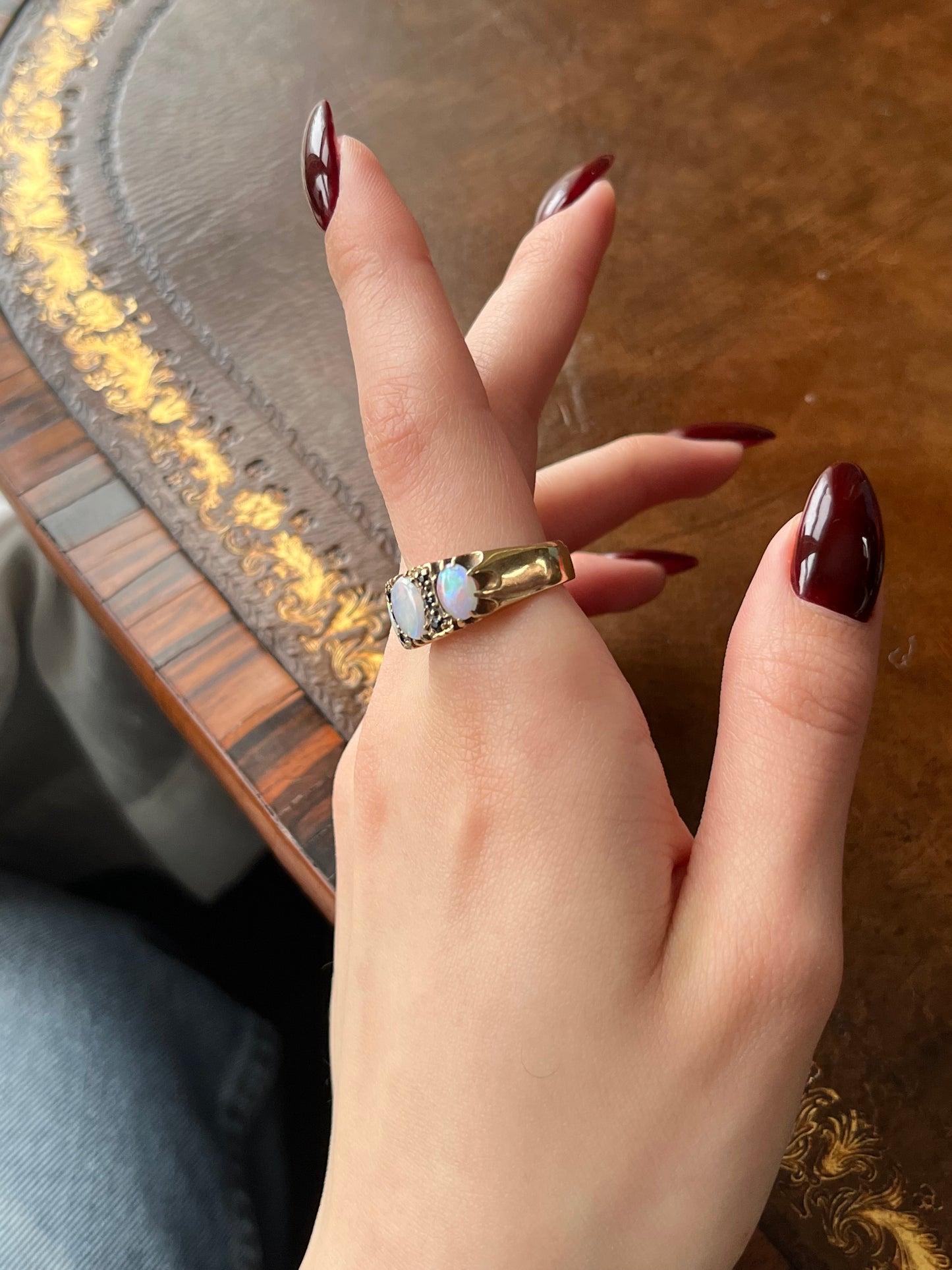 Vintage Estate 9K, Opal & Sapphire Ring