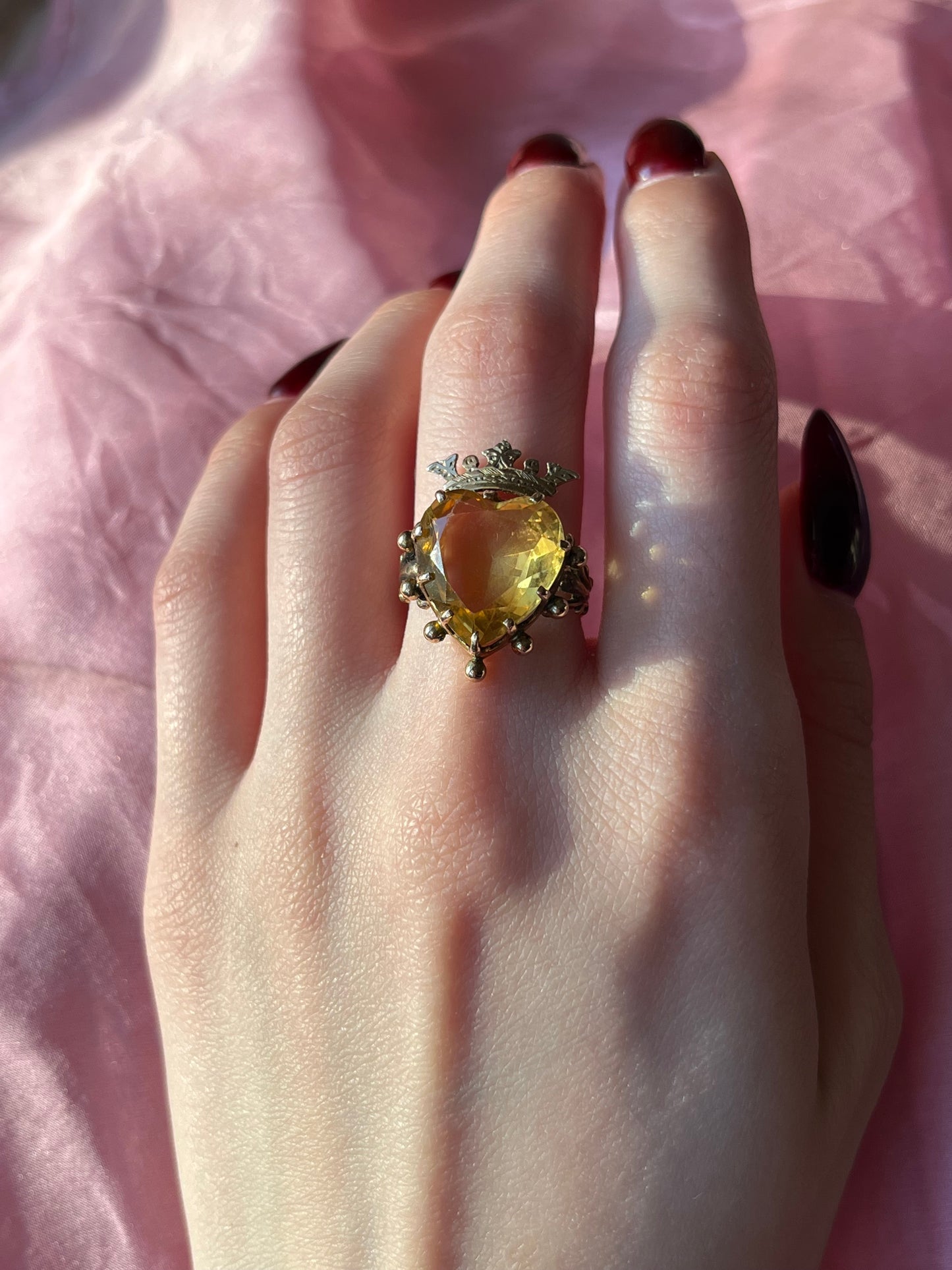 Sold Antique 9K, 14K & Citrine Heart Conversion Ring
