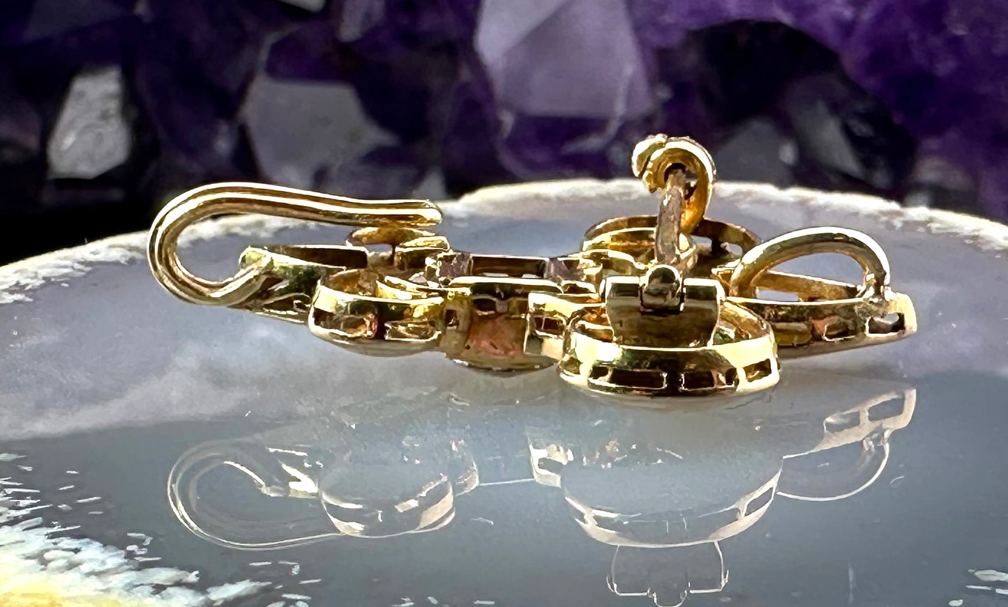 SOLD Antique 18K, Diamond & Emerald Fleur de Lis Brooch
