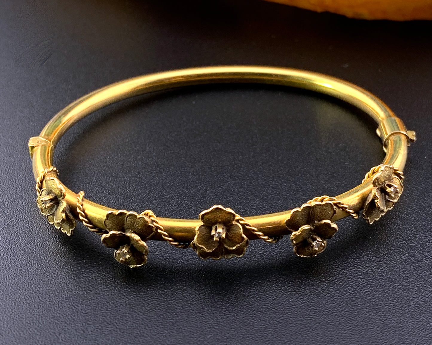 Antique 14K & Diamond Pansy Bracelet