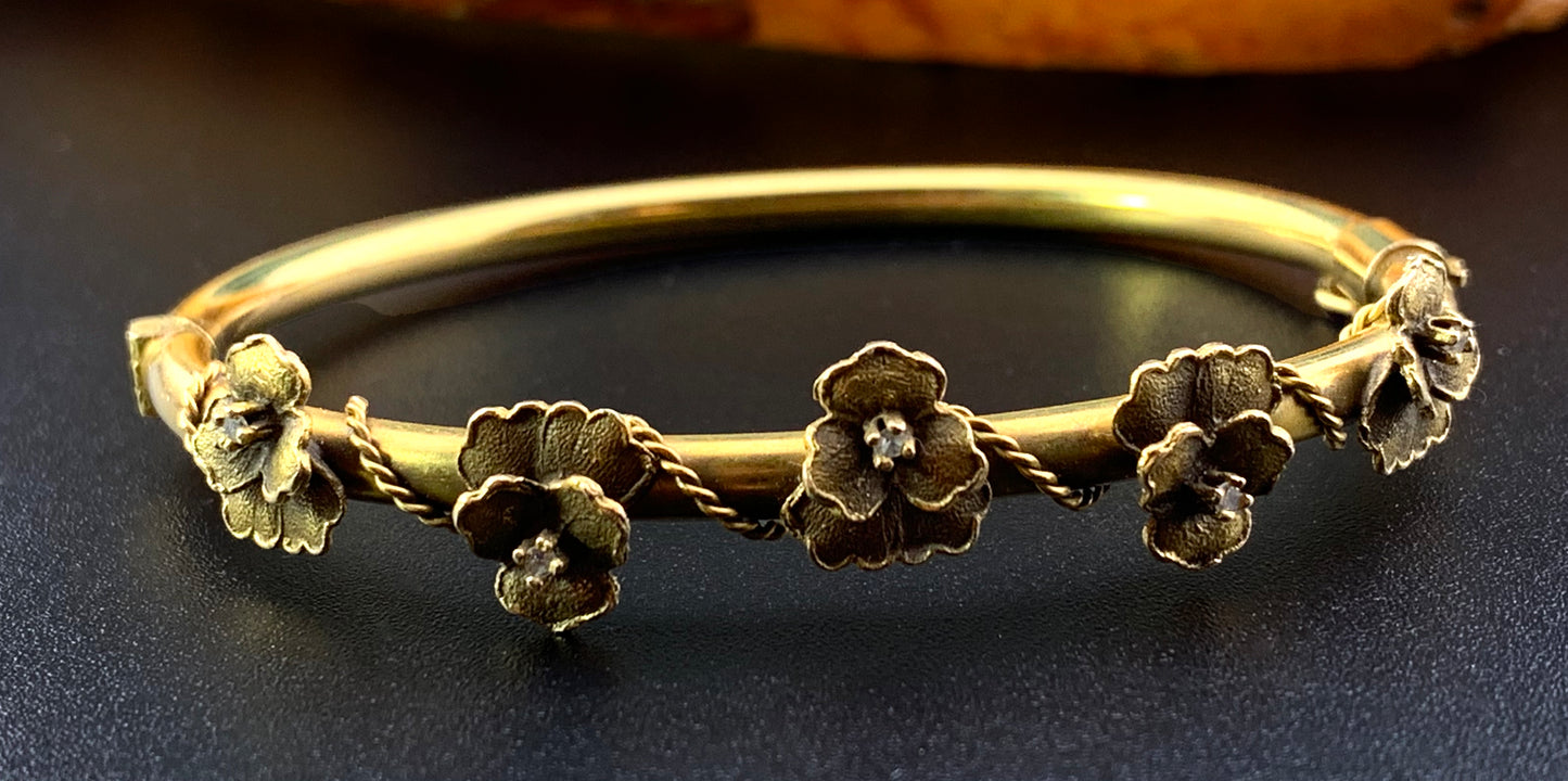 Antique 14K & Diamond Pansy Bracelet