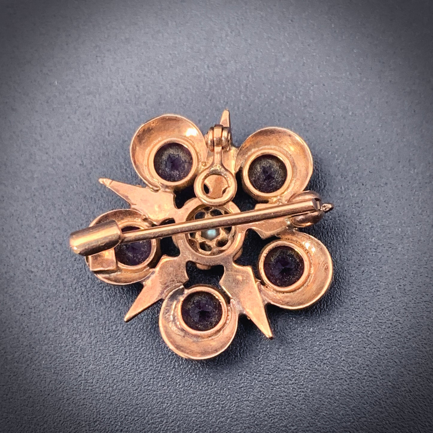 Antique 9K, Seed Pearl & Paste Starburst Brooch