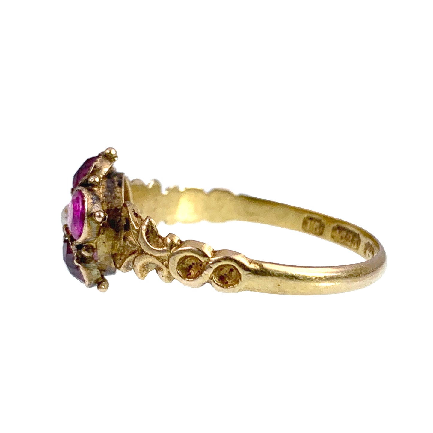 Antique 15K, Tourmaline & Seed Pearl Forget Me Not Ring