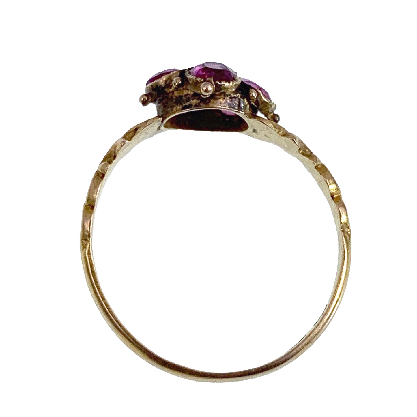 Antique 15K, Tourmaline & Seed Pearl Forget Me Not Ring