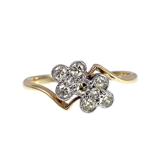 Antique 18K, Platinum & Yellow Diamond Clover Ring