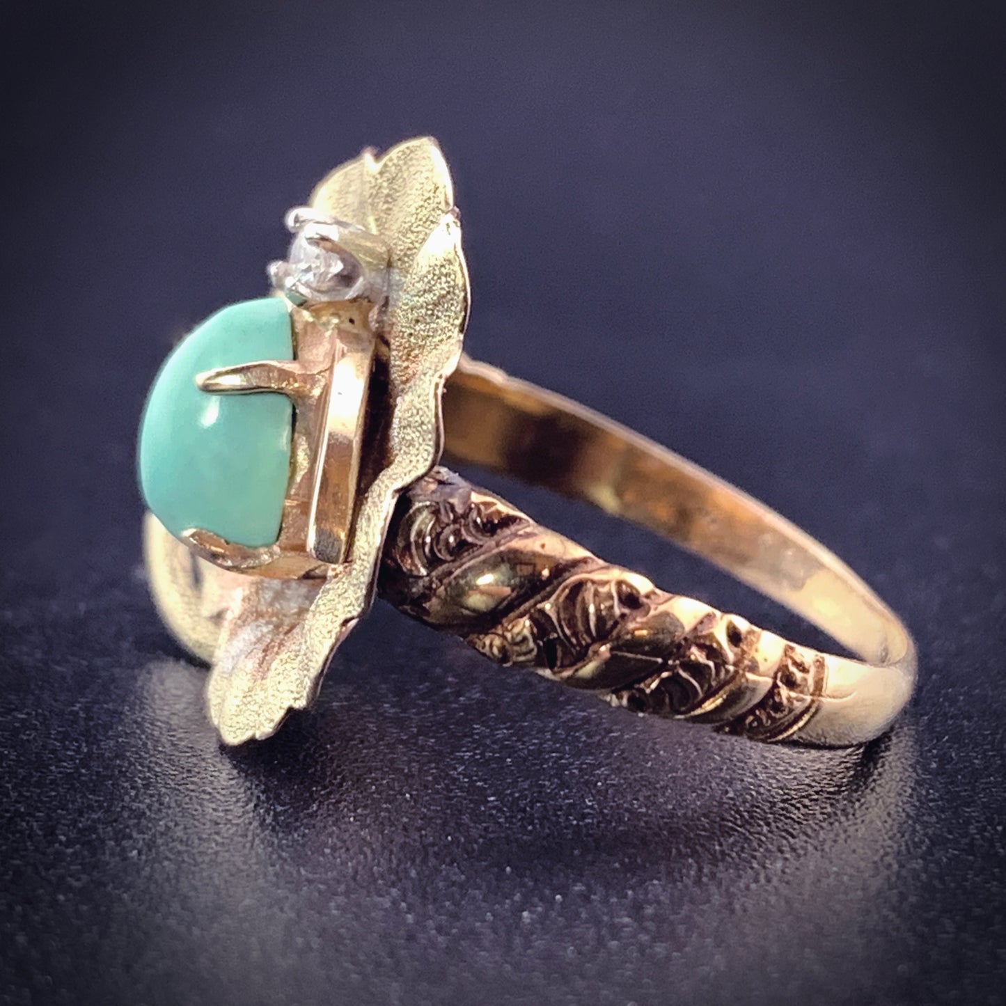 Vintage 14K, 10K, Diamond & Turquoise Insect Conversion Ring