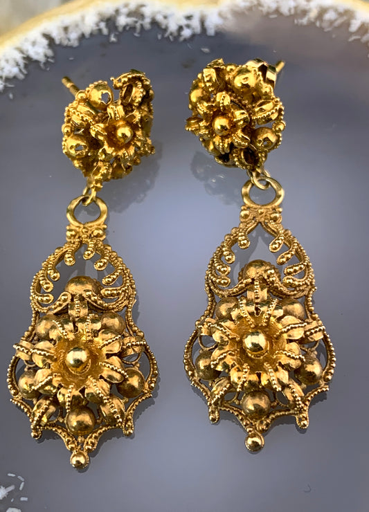 Sold Antique French 18K Gold Floral Earrings