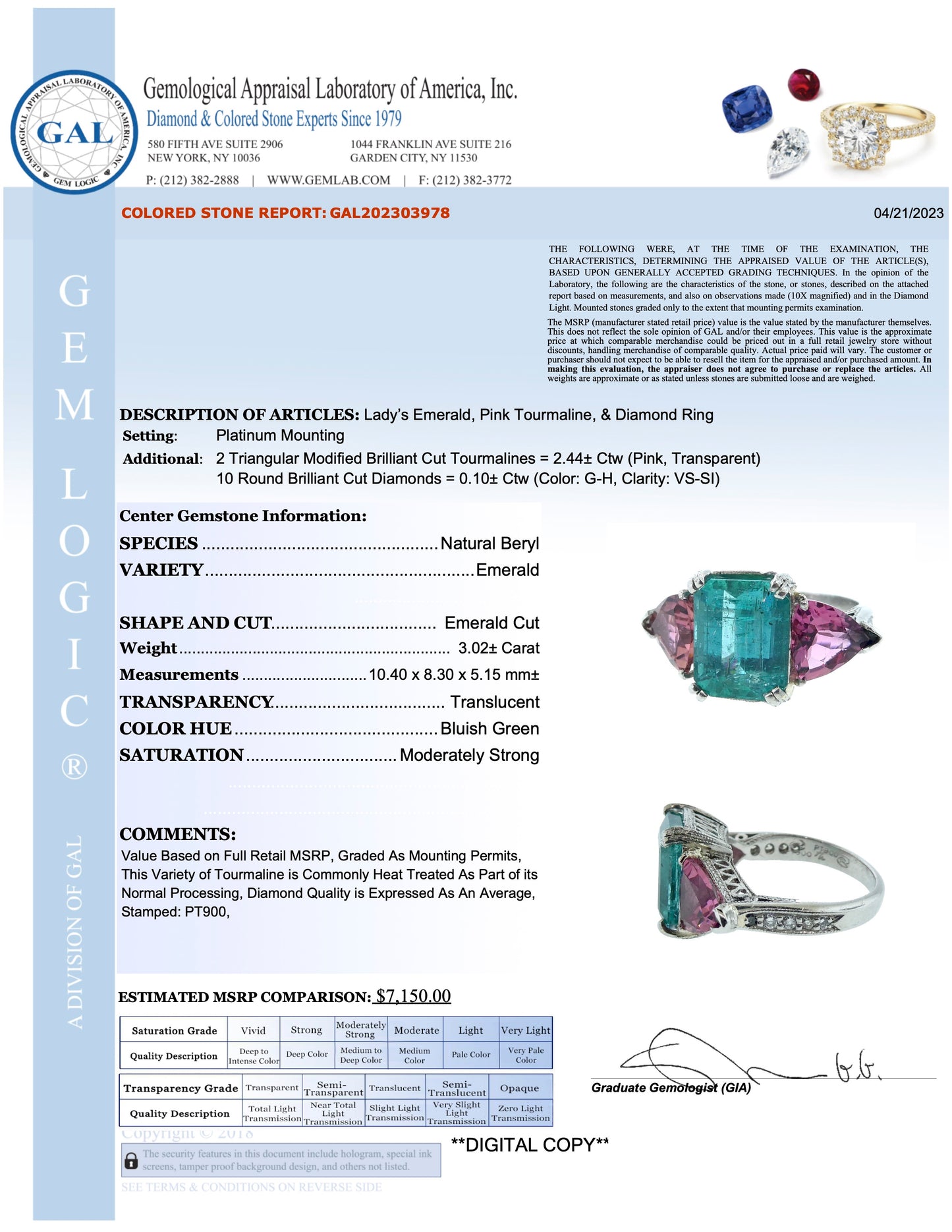 SOLD Vintage Deco Platinum, Emerald, Diamond & Tourmaline Ring