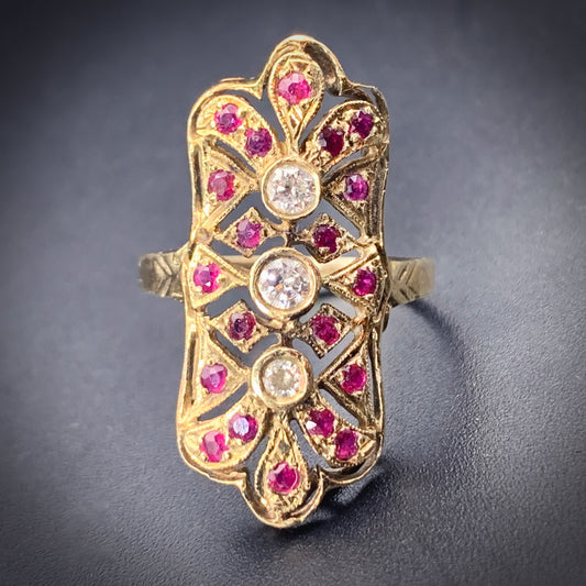 Vintage Victorian Revival 14K, Diamond & Ruby Ring