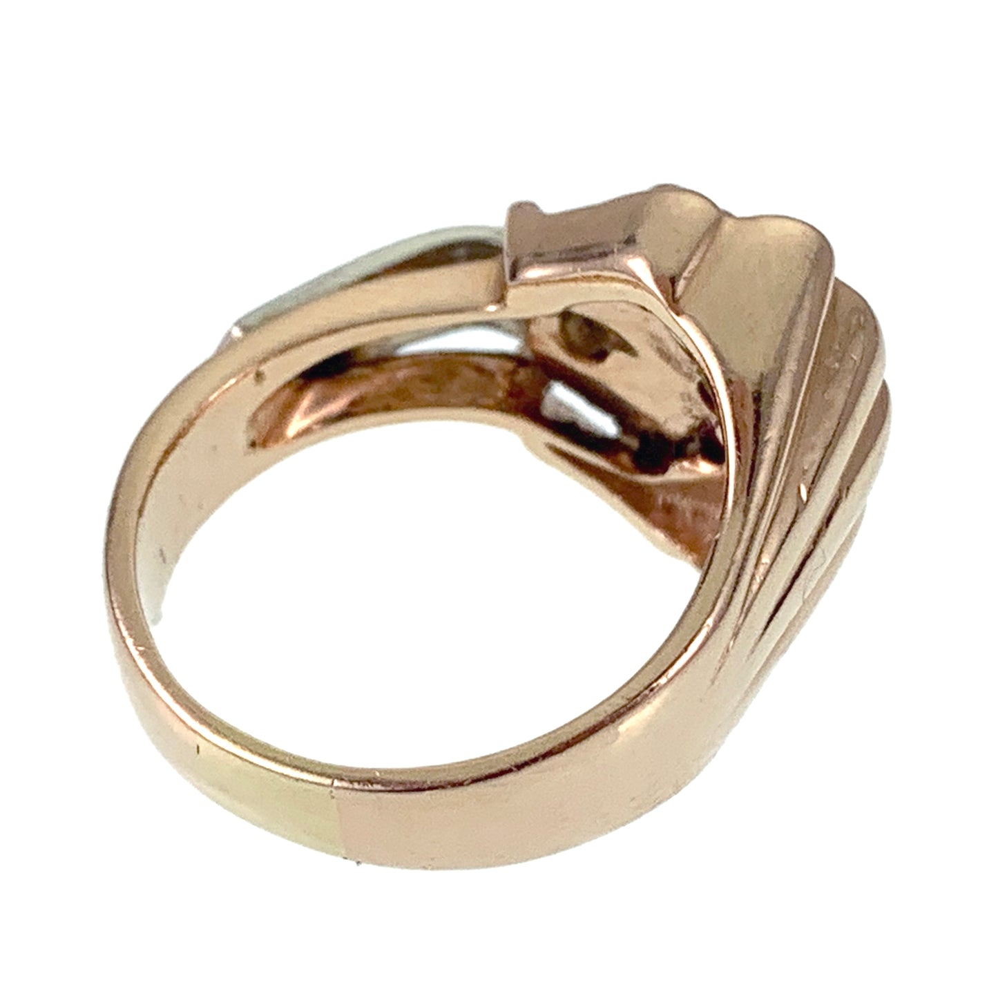 Vintage Retro 14K Rose Gold, Platinum, Diamond & Ruby Ring