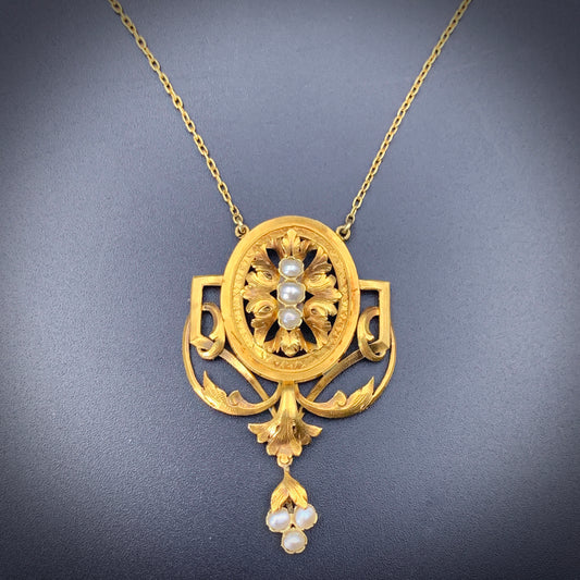 SOLD Antique French 18K & Pearl Necklace