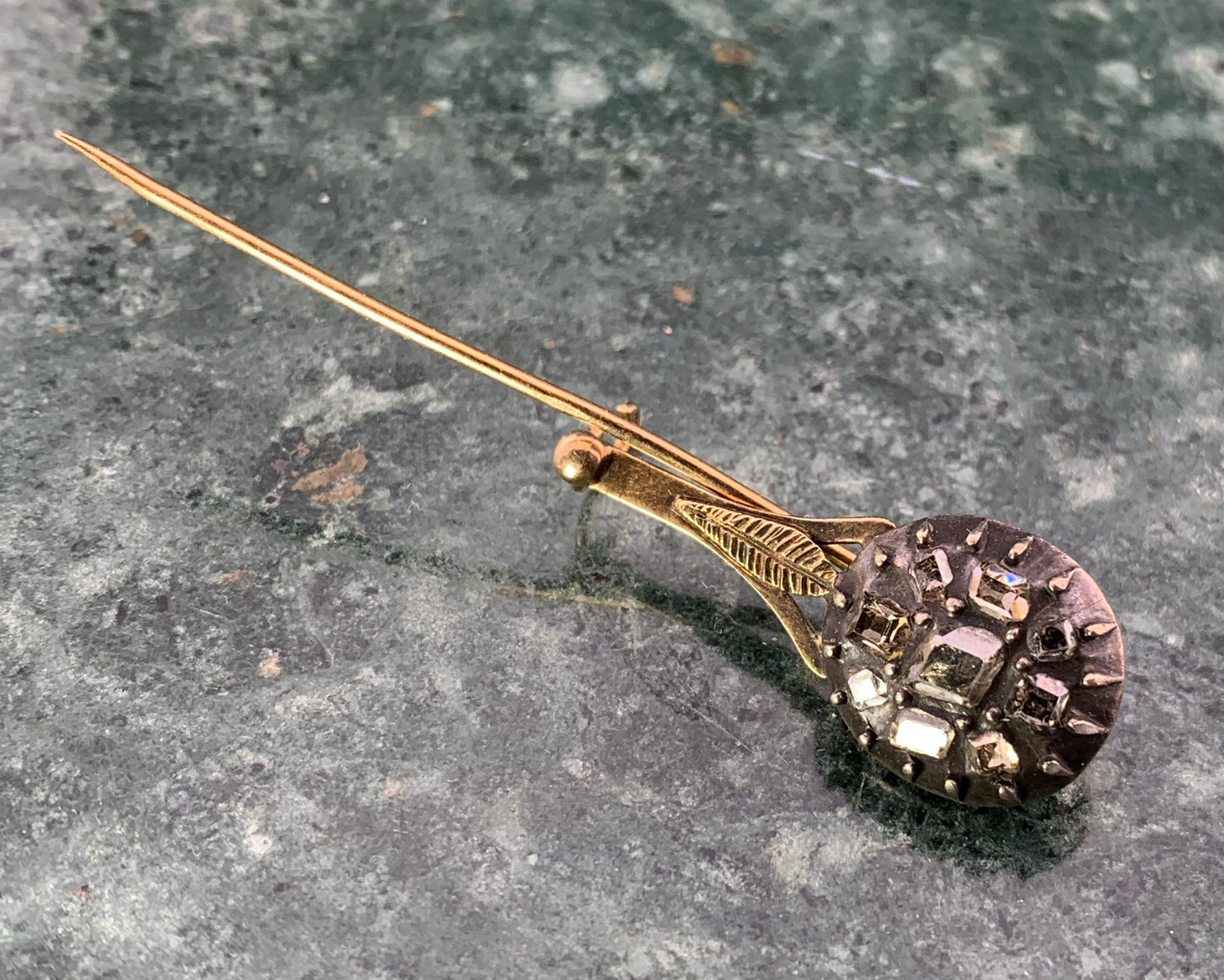 Antique 18K, Silver & Diamond Halley's Comet Stick Pin Brooch