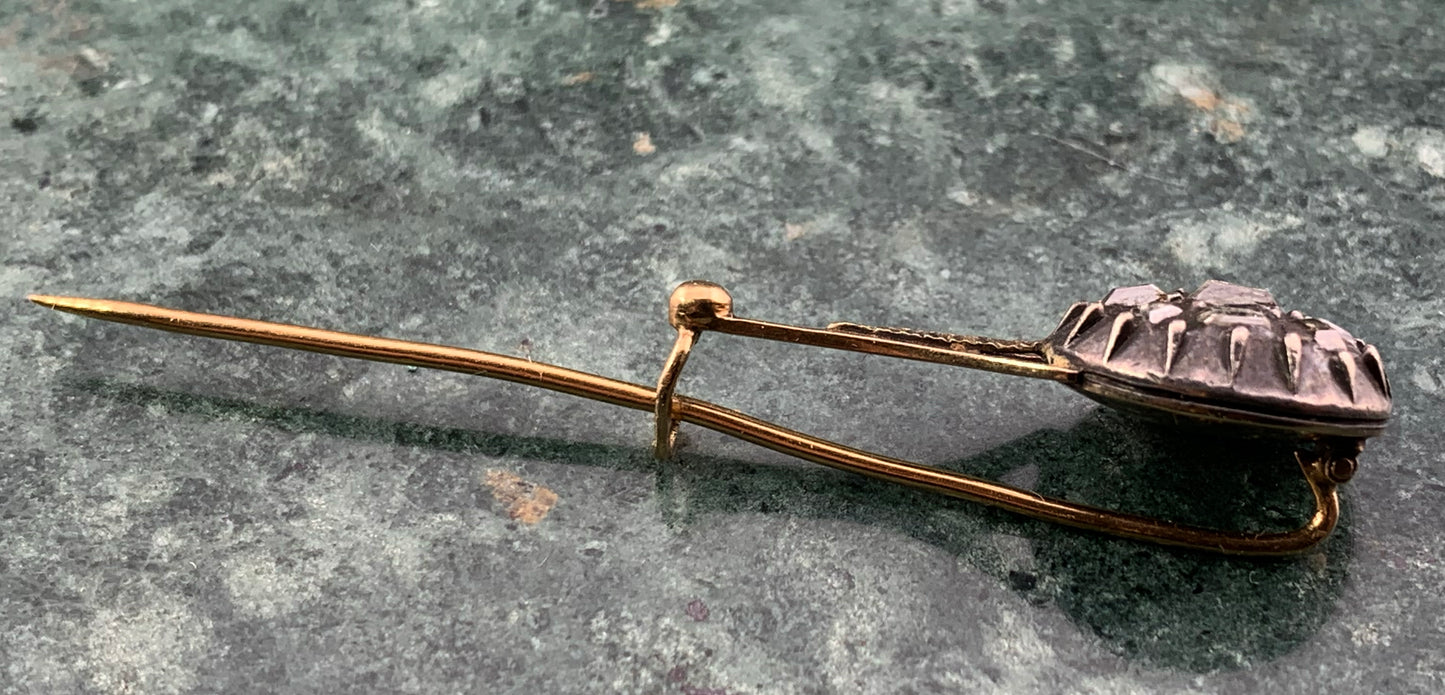 Antique 18K, Silver & Diamond Halley's Comet Stick Pin Brooch