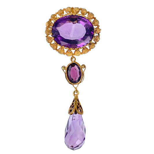 SOLD Antique French 18K & Amethyst Drop Pendant
