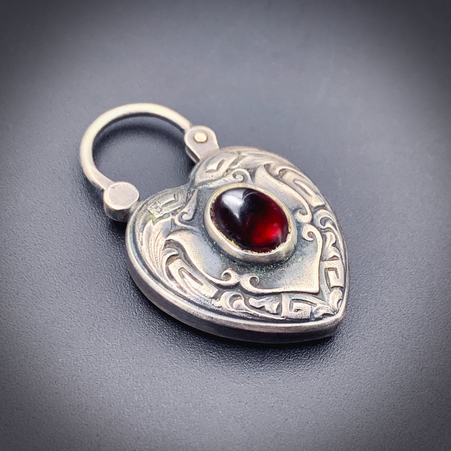 SOLD Antique Sterling Silver & Garnet Heart Padlock Pendant/Charm