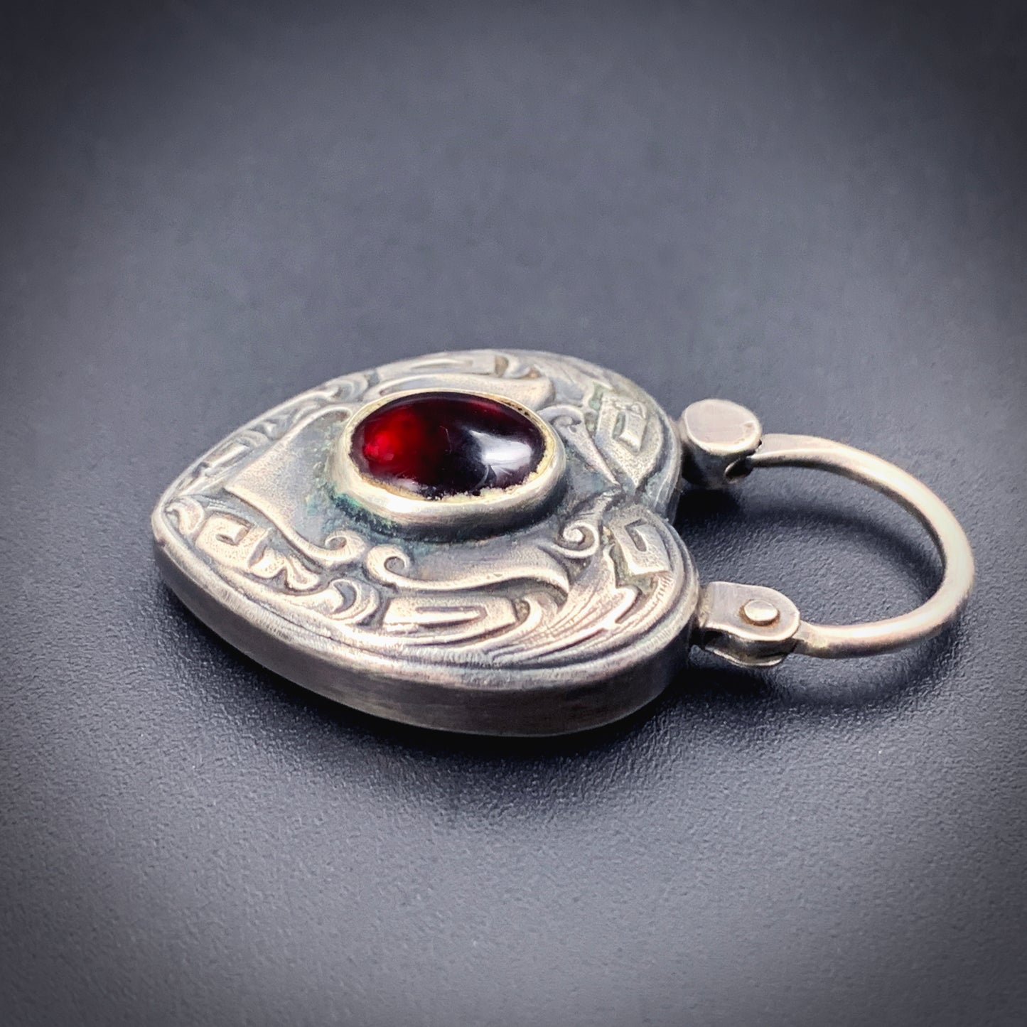 SOLD Antique Sterling Silver & Garnet Heart Padlock Pendant/Charm