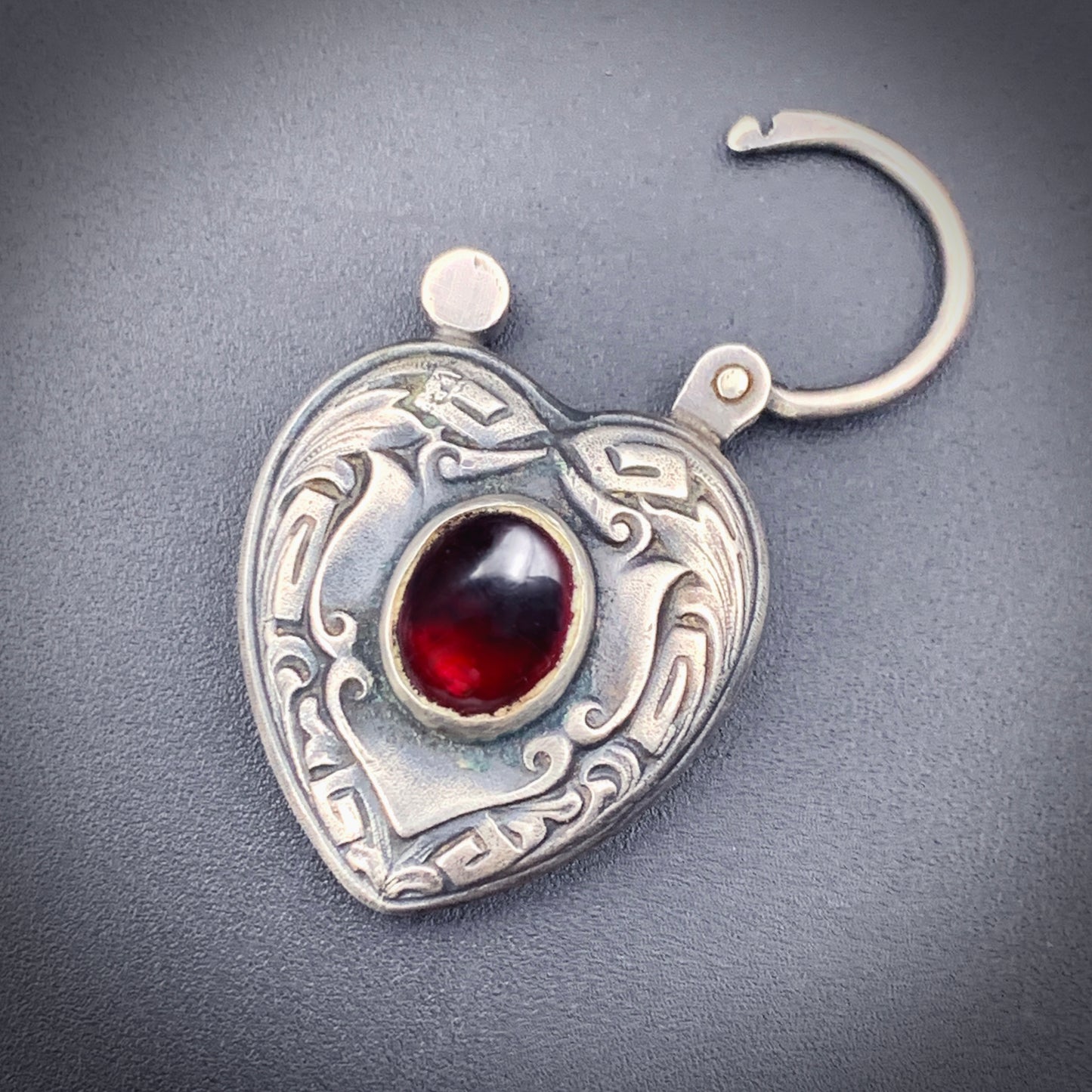 SOLD Antique Sterling Silver & Garnet Heart Padlock Pendant/Charm