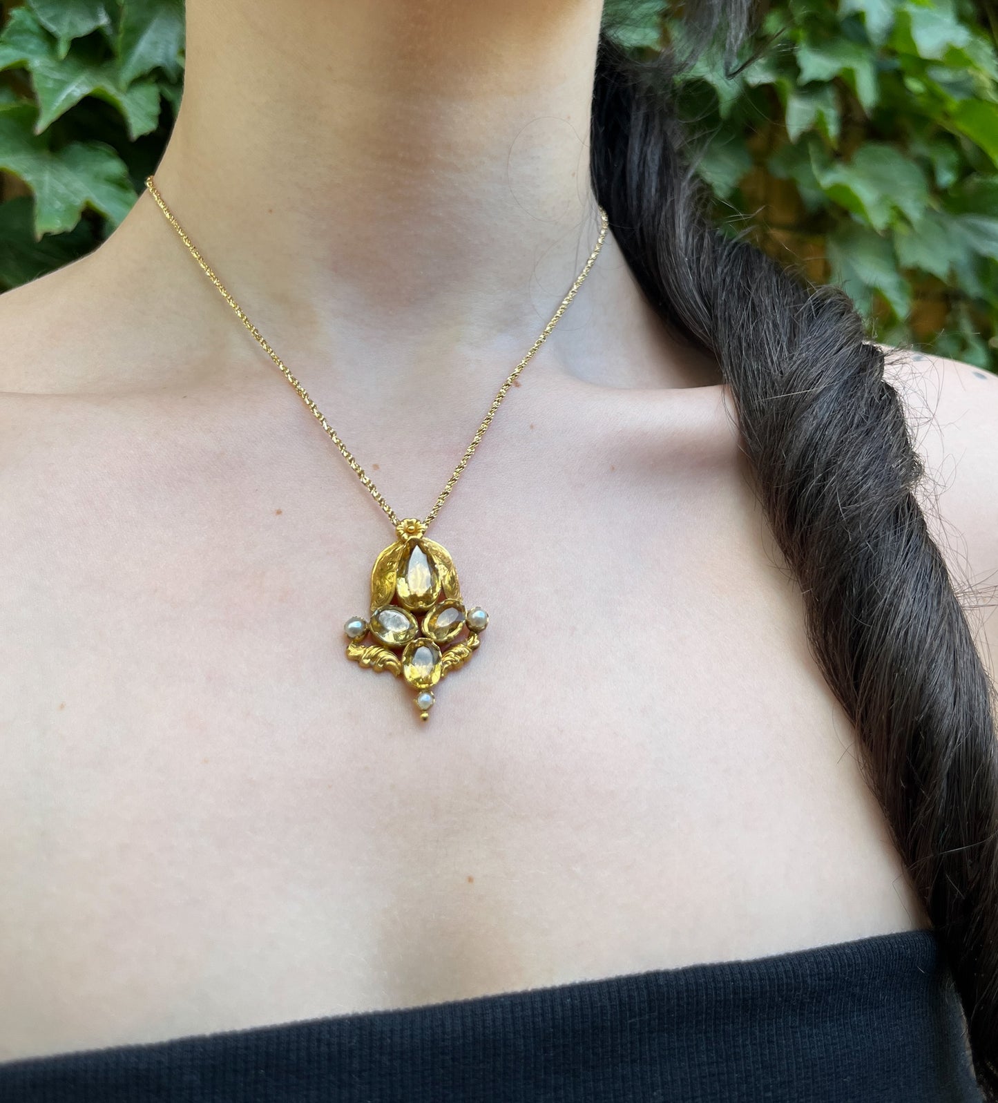 Antique 15K, Citrine & Pearl Pendant