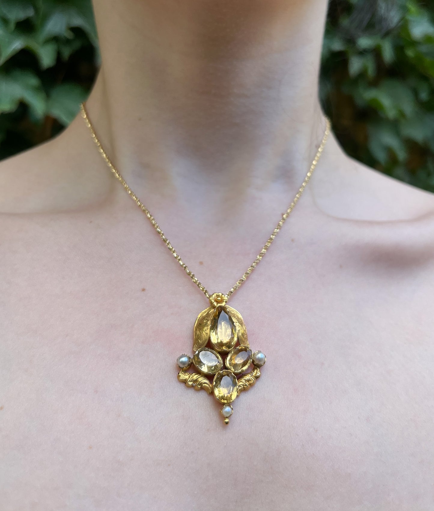 Antique 15K, Citrine & Pearl Pendant