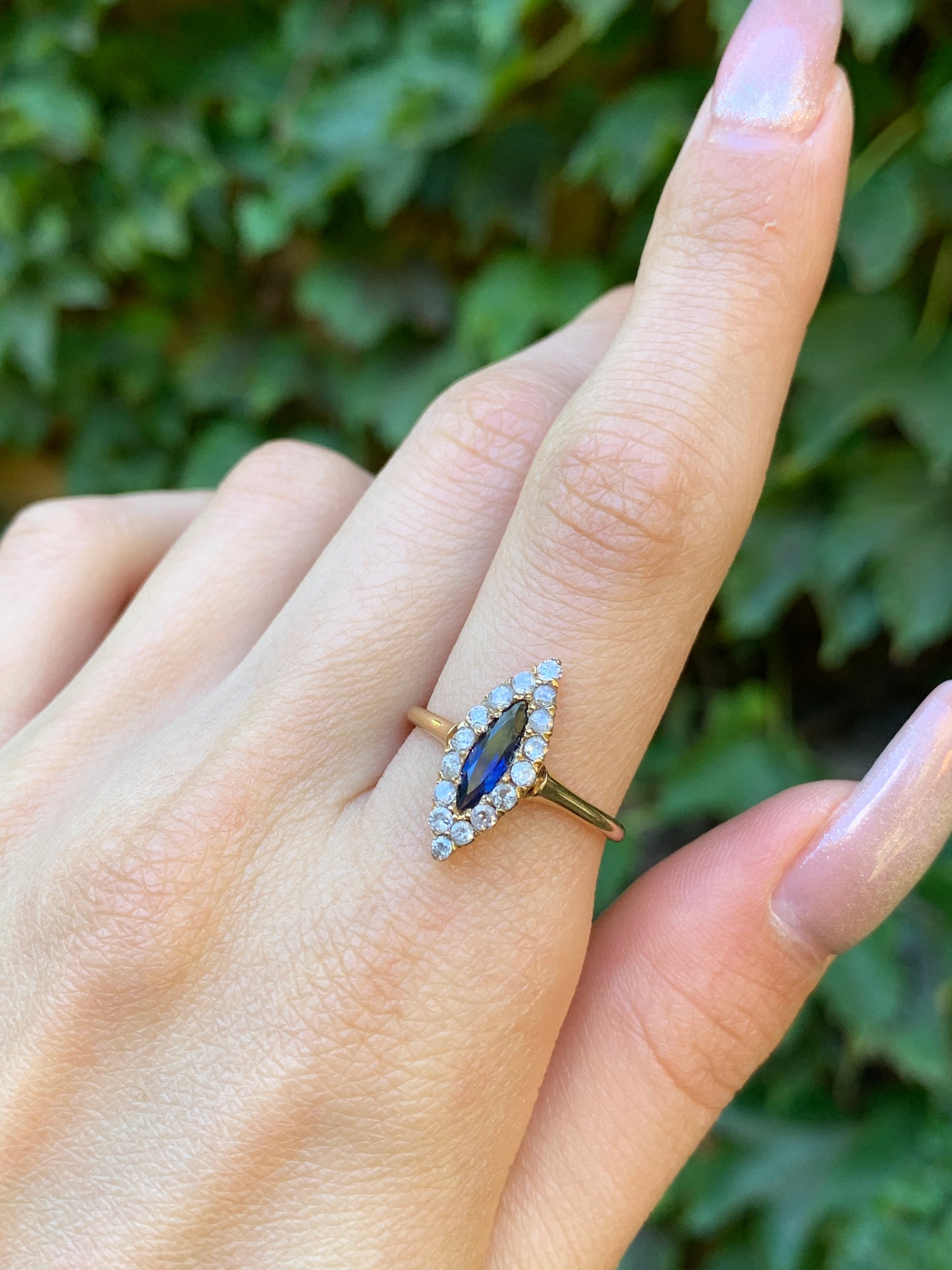 20K, Diamond & Sapphire Navette Ring