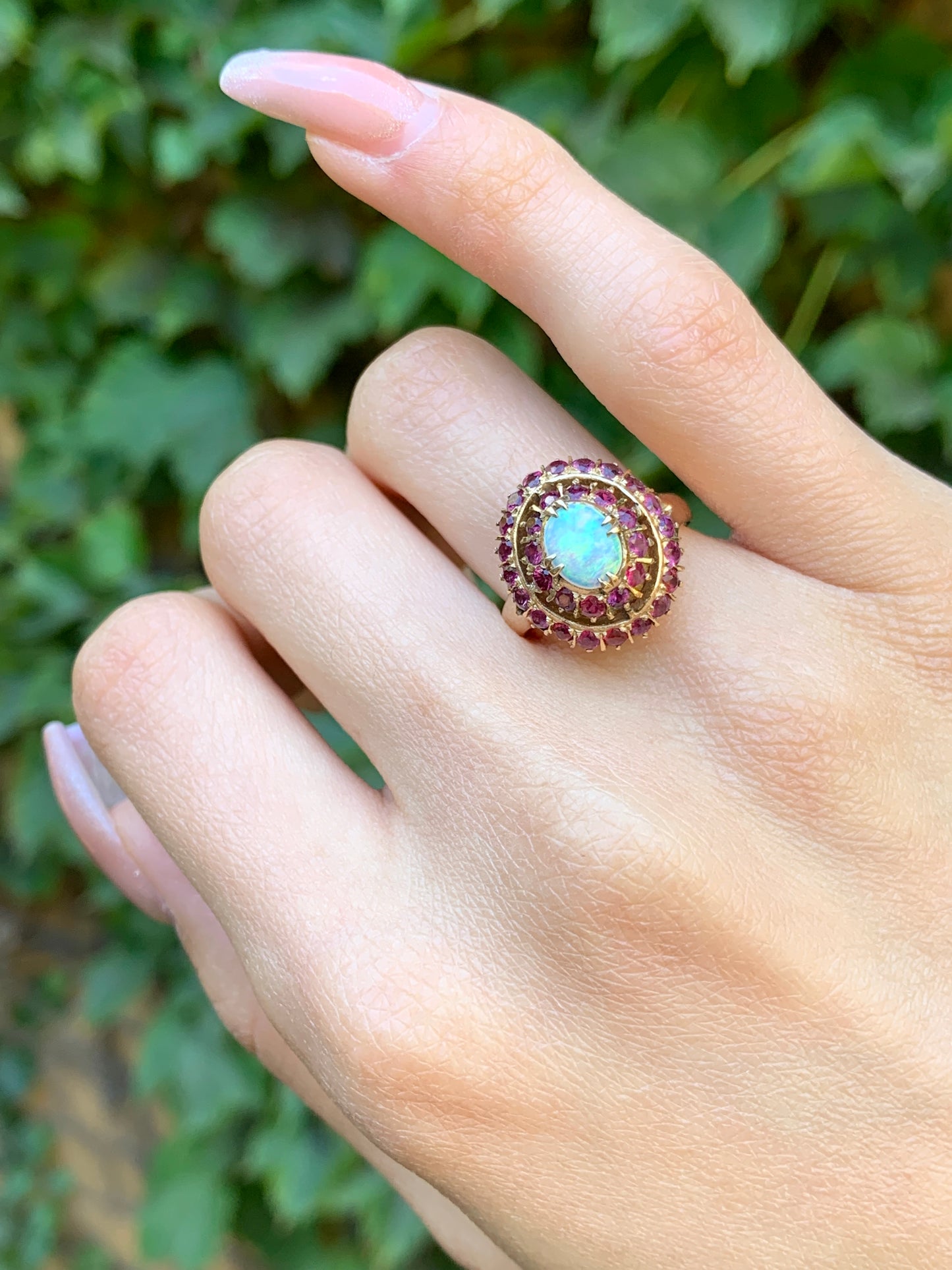 Vintage 18K, Ruby & Opal Cocktail Ring