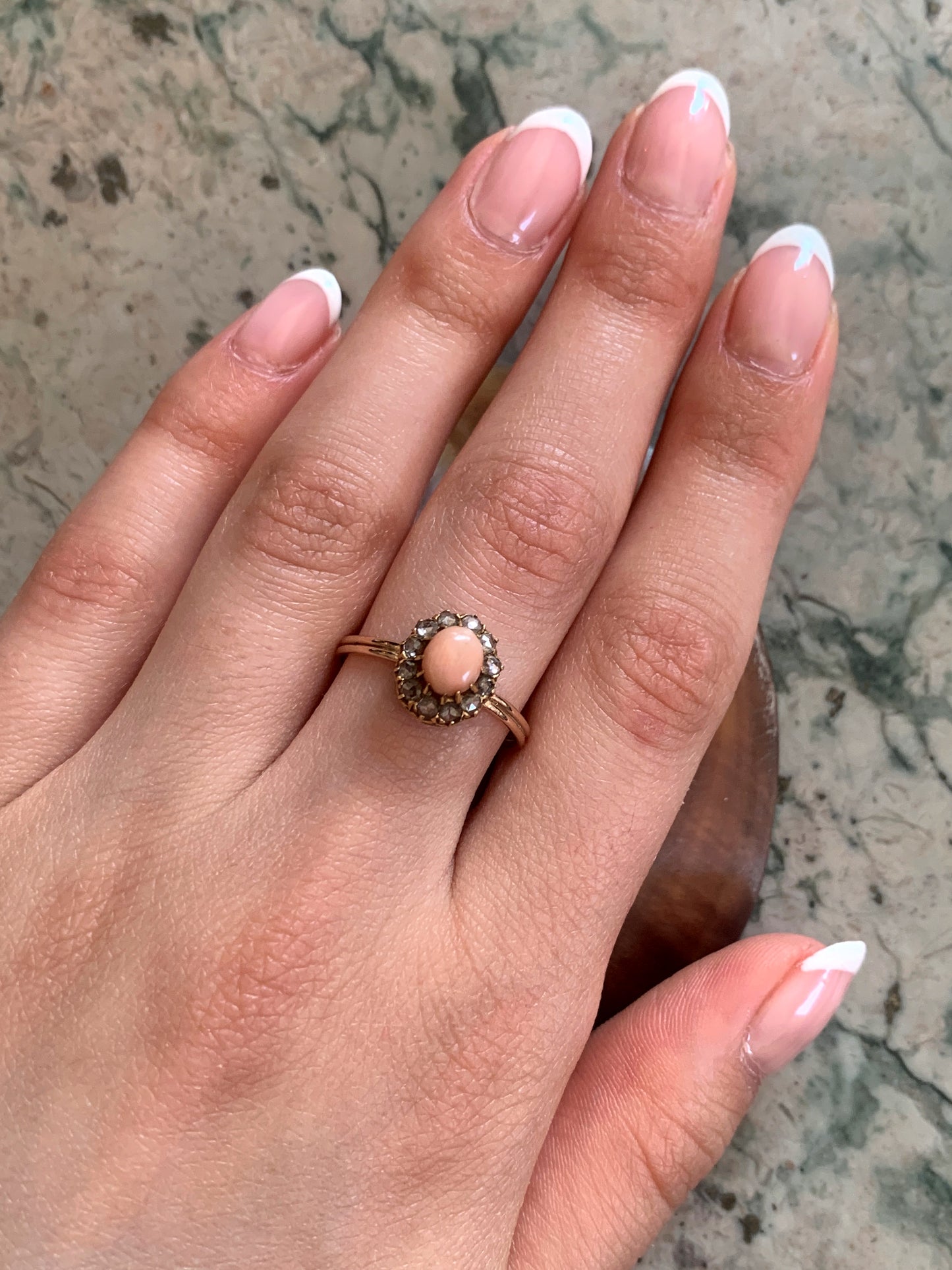 Antique Victorian 14K, Diamond & Coral Ring