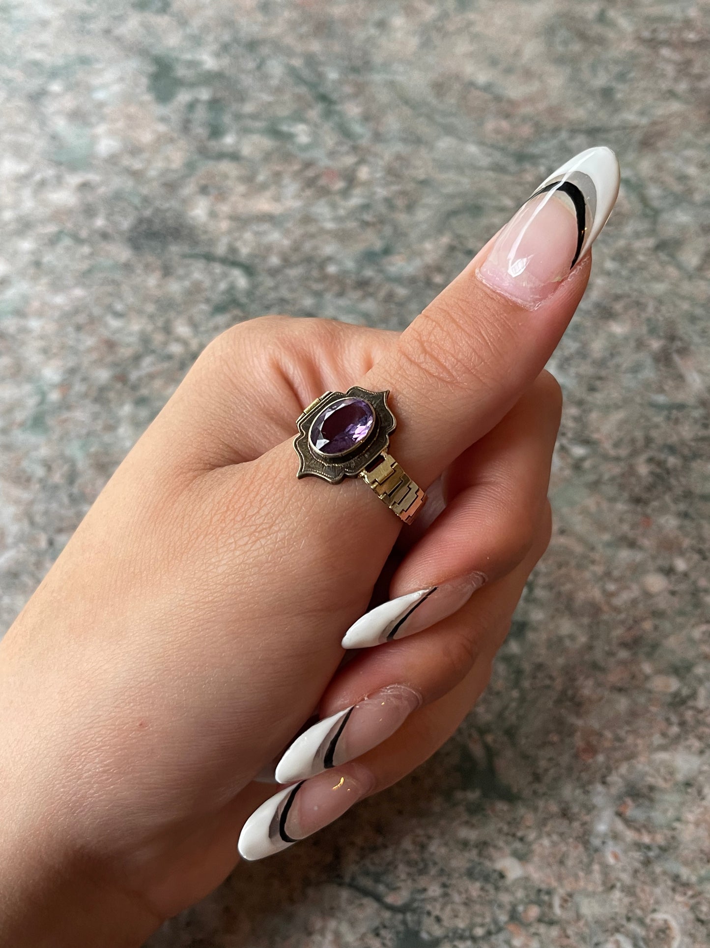 Modified Antique 14K & Amethyst Ring