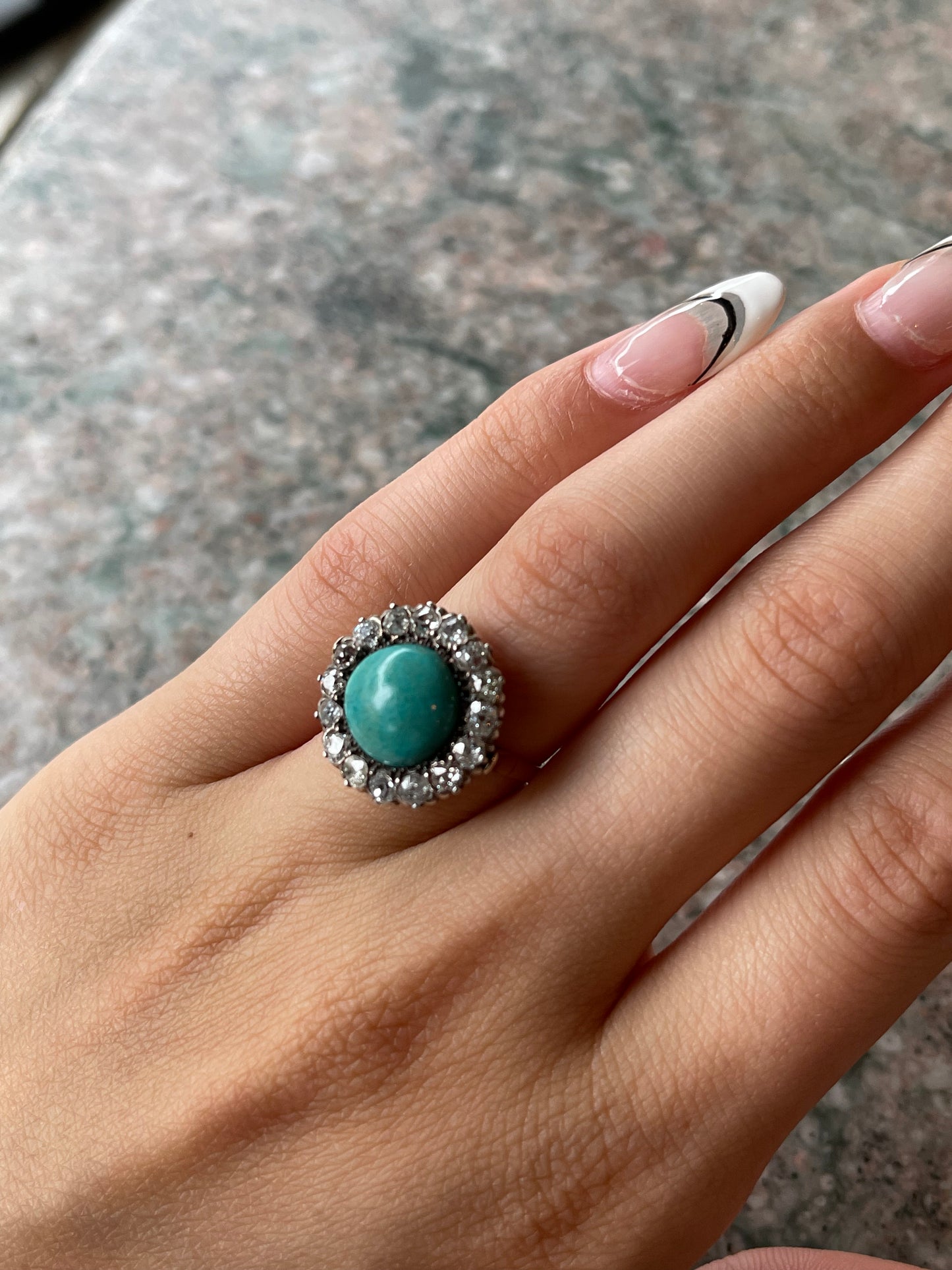 SOLD Antique Victorian 14K, Diamond & Turquoise Ring