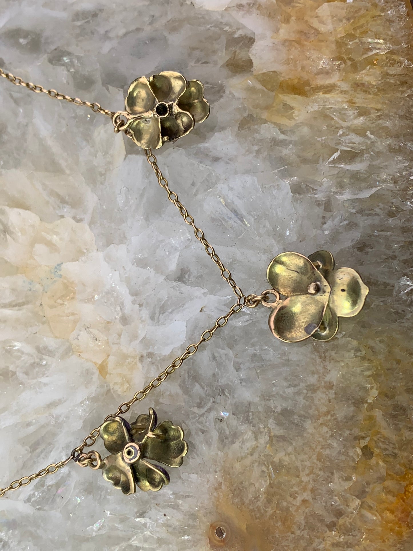 Antique 14K, Diamond & Enamel Pansy Necklace