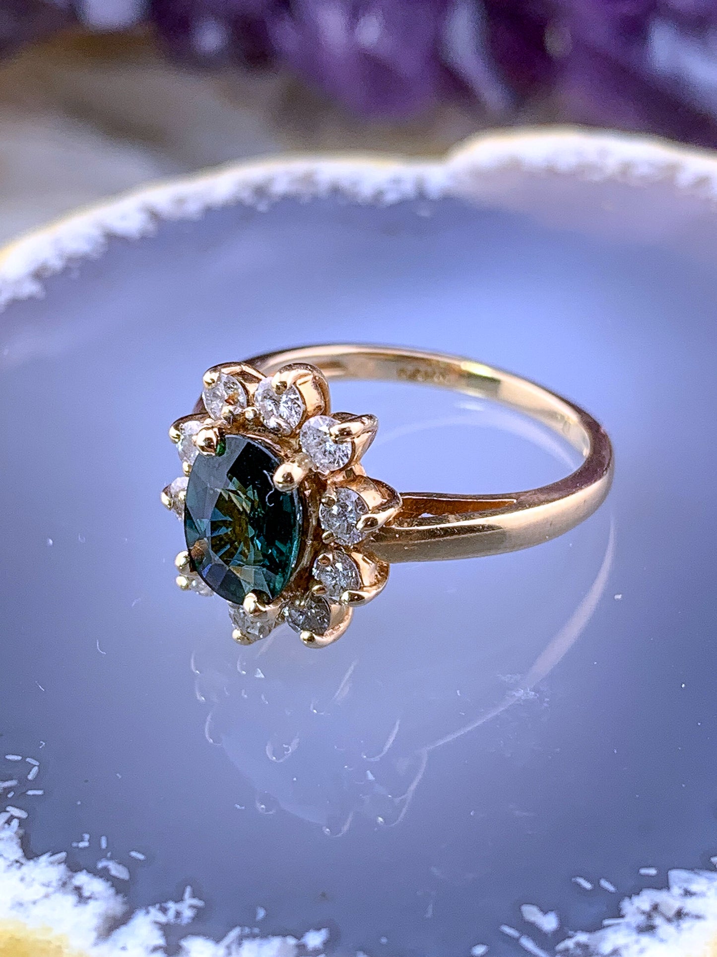Sold Vintage 14K , Sapphire & Diamond Statement Ring