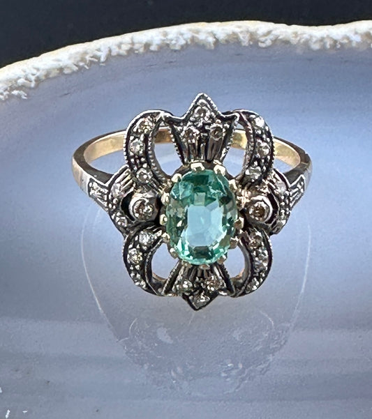 SOLD Antique Edwardian 18K, Diamond & Emerald Ring