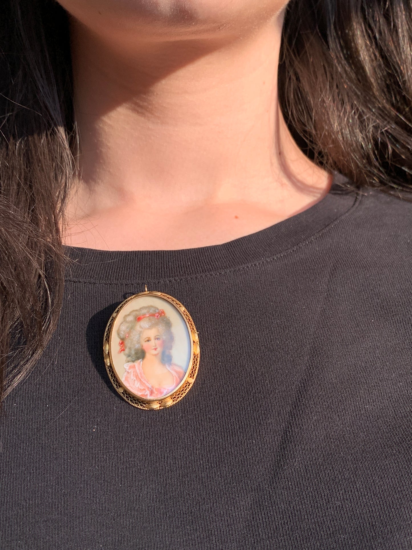 Vintage 14K Hand Painted Portrait Brooch/Pendant