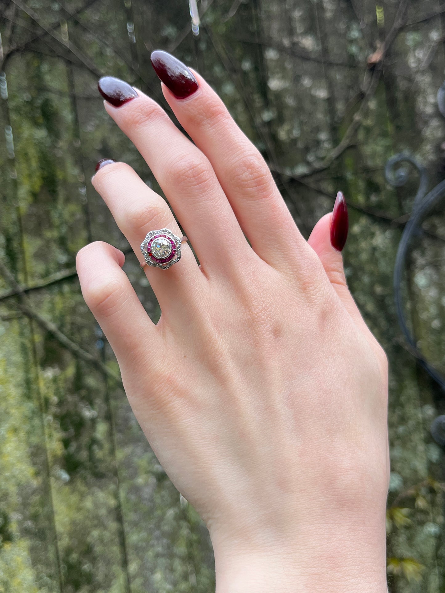 Art Deco 18K, Diamond & Ruby Target Ring